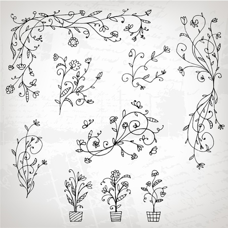 Floral ornament sketch, silhouette for your design のイラスト素材