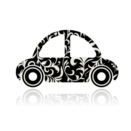 Vintage black car with floral ornament for your design のイラスト素材