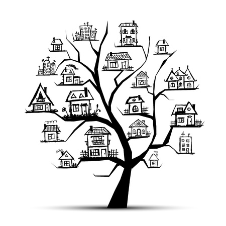Tree with houses on branchesのイラスト素材