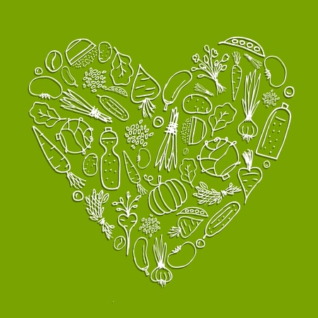Healthy life - heart shape with vegetables for your designのイラスト素材