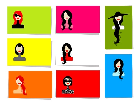 Set of woman's portraits, 10 cards for your design with place for your textのイラスト素材
