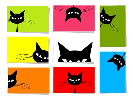 Set of funny cats, 10 cards for your design with place for your textのイラスト素材
