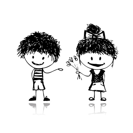 Boy and girl, sketch for your designのイラスト素材