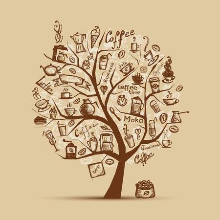 Cofee time. Art tree for your designのイラスト素材