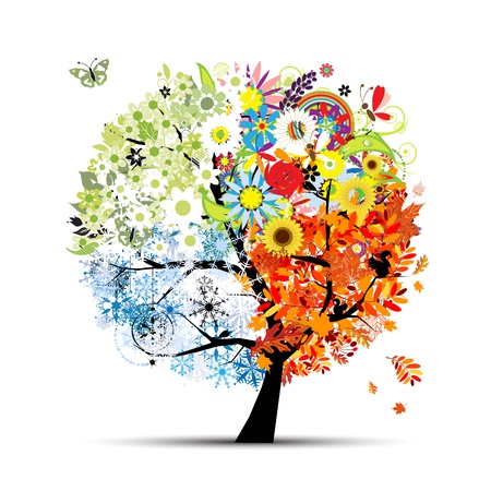 Four seasons - spring, summer, autumn, winter. Art tree beautiful for your design のイラスト素材