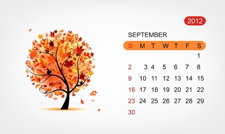 Vector calendar 2012,september. Art tree designのイラスト素材