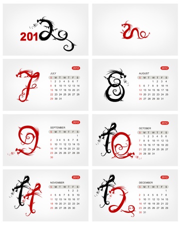 Vector calendar 2012, july. Dragonsのイラスト素材