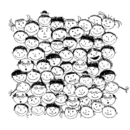 Crowd of funny peoples, sketch for your designのイラスト素材