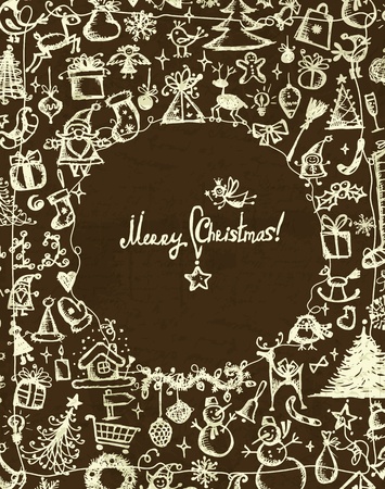 Christmas frame, sketch drawing for your design のイラスト素材
