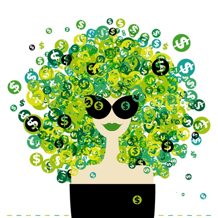 Woman portrait with dollar signs hairstyle for your designのイラスト素材