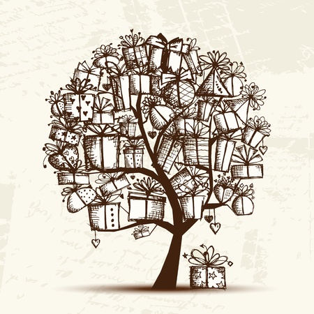 Sketch tree with gift boxes for your design のイラスト素材