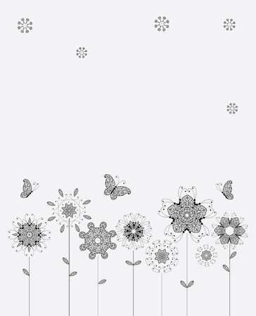 Spring meadow, flowers and butterflies for your designのイラスト素材