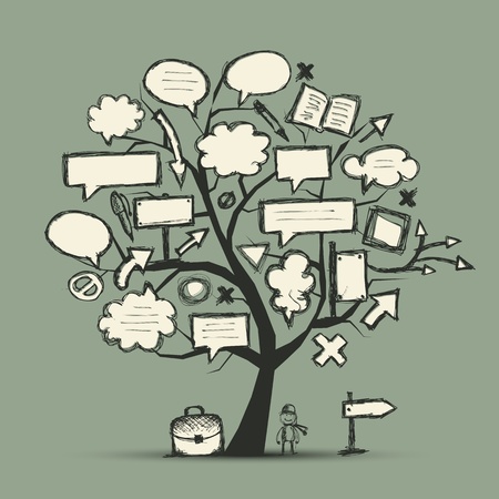 Sketch of tree with arrows and frames for your design のイラスト素材