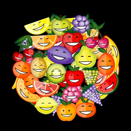 Funny fruit characters smiling together for your designのイラスト素材