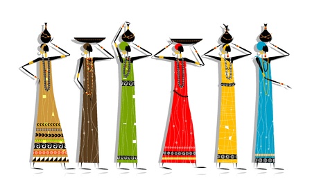 Ethnic women with jugs for your designのイラスト素材