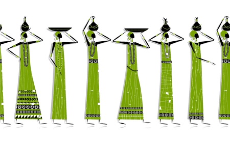 Ethnic women with jugs, seamless background for your designのイラスト素材