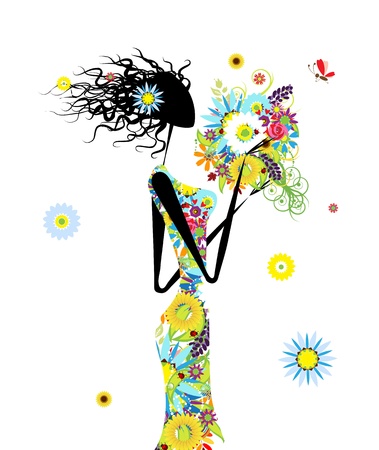 Floral woman with summer bouquet for your designのイラスト素材