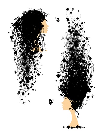 Woman head with floral hairstyle for your designのイラスト素材