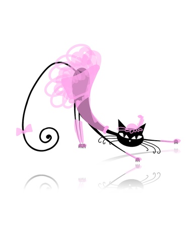 Black cat in glamour pink dress for your designのイラスト素材