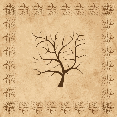 Frame from tree branches on old grunge paperのイラスト素材