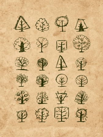 Set of sketch trees for your designのイラスト素材