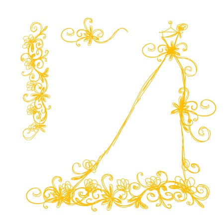 Sketch of bridal dress with floral ornament for your designのイラスト素材