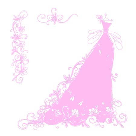 Sketch of bridal dress with floral ornament for your designのイラスト素材