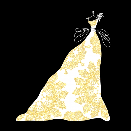 Sketch of bridal dress with floral ornament for your designのイラスト素材