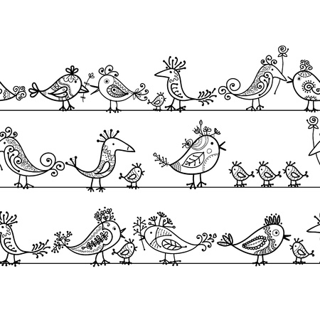  Funny birds, seamless pattern for your design のイラスト素材