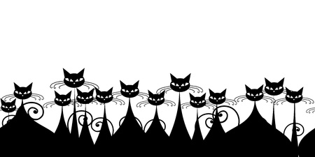Crowd of black cats, seamless pattern for your designのイラスト素材