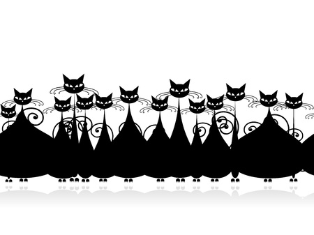 Crowd of black cats, seamless pattern for your designのイラスト素材