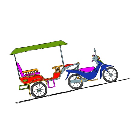 Motorbike trailer, taxi in asian citiesのイラスト素材
