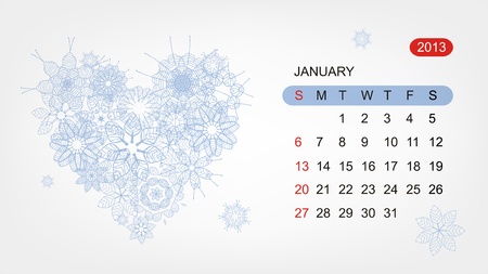 Vector calendar 2013, january  Art heart designのイラスト素材