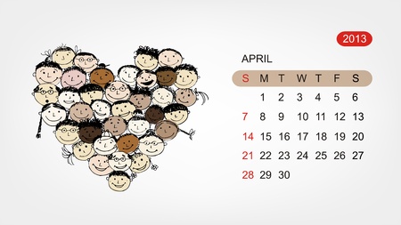 Vector calendar 2013, april  Art heart designのイラスト素材