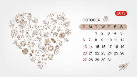 Vector calendar 2013, october  Art heart designのイラスト素材