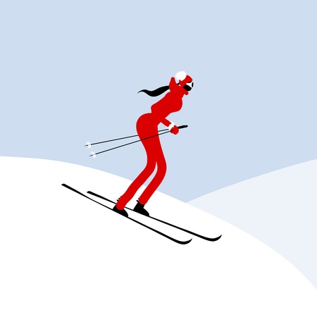 Girl skiing, winter mountain landscapeのイラスト素材
