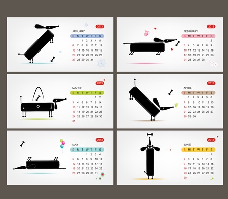 Vector calendar 2013  Funny dogs for each monthのイラスト素材