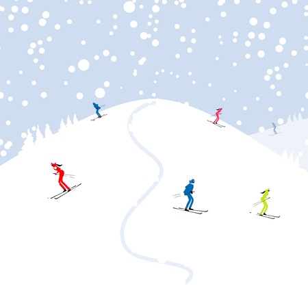 People skiing, winter mountain landscape for your designのイラスト素材
