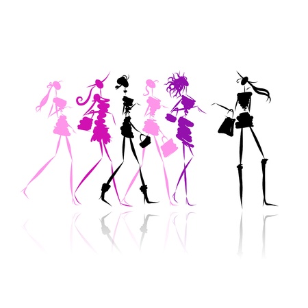 Fashion girls with shopping bags, illustration for your designのイラスト素材