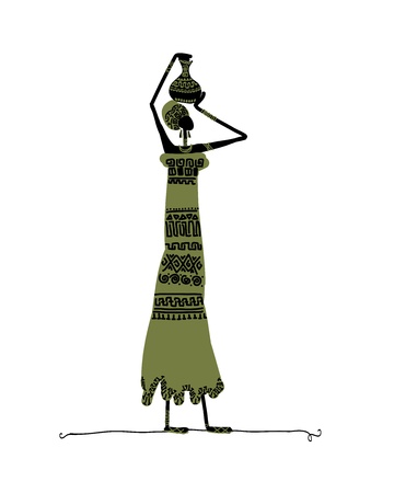 Hand drawn sketch of ethnic woman with jugのイラスト素材