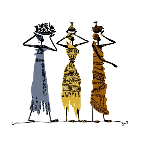 Hand drawn sketch of ethnic women with jugsのイラスト素材