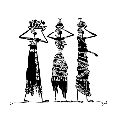 Hand drawn sketch of ethnic women with jugsのイラスト素材