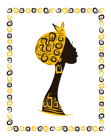Female head silhouette for your design, ethnic ornamentのイラスト素材