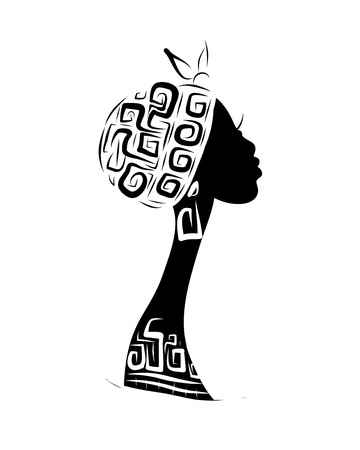 Female head silhouette for your design, ethnic ornamentのイラスト素材