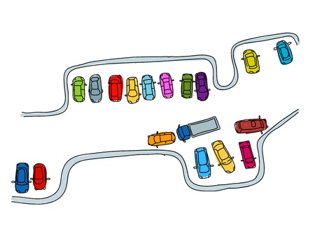 Set of funny cars on parking space for your designのイラスト素材
