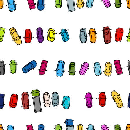 Funny cars on parking space, seamless patternのイラスト素材