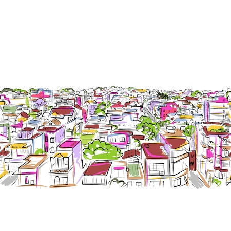 Cityscape sketch, seamless pattern のイラスト素材