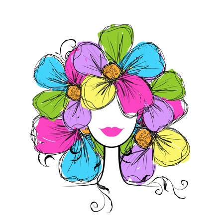 Woman head with floral hairstyle for your designのイラスト素材