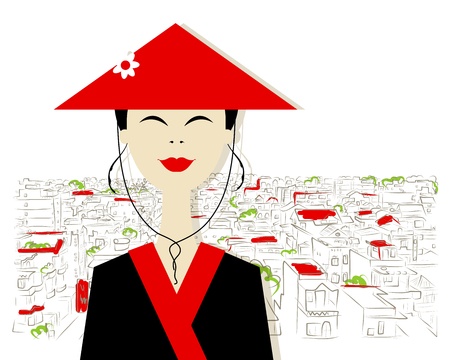 Asian woman on city background for your designのイラスト素材