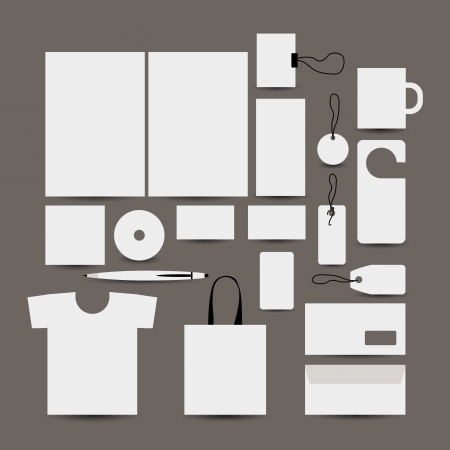 Empty design object: folder, bag, label, mug, cards, tshort, pen, envelopeのイラスト素材